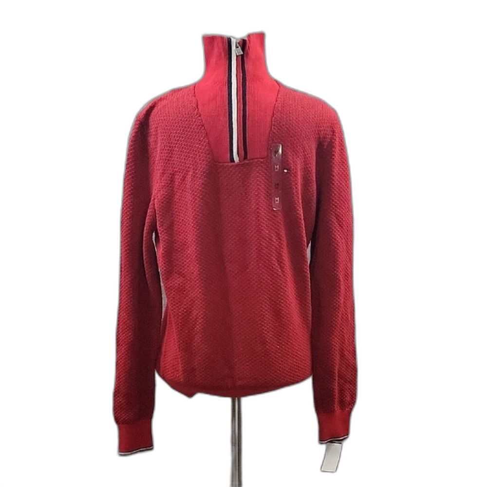 Tommy Hilfiger Quarter Zip Sweater Men Preppy Red Cotton Long Sleeve  SZ M